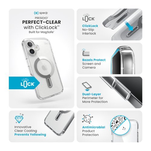Speck Presidio Perfect Clear ClickLock Case with MagSafe for Apple iPhone 16 - Clear/Chrome HOW TO BUY