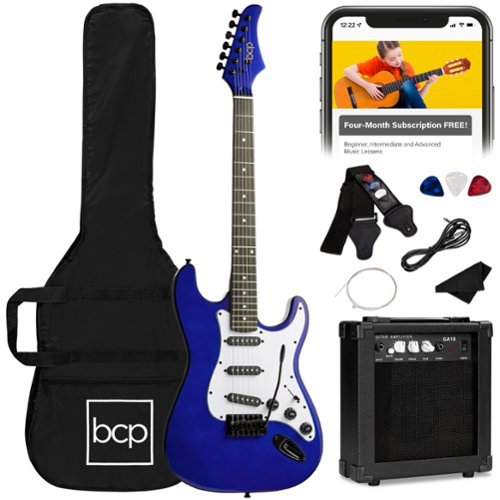 Best Choice Products - 39in Full Size Beginner Electric Guitar Kit with Case, Strap, Amp, Whammy Bar - Metallic Blue-Front_Standard 
