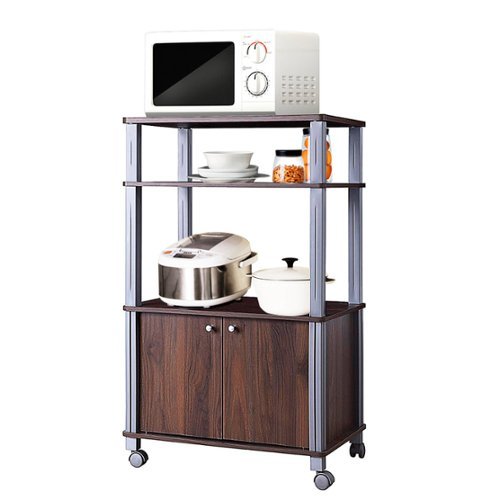Gymax - Bakers Rack Microwave Stand Rolling Storage Cart Multi-functional Display - Walnut-Front_Standard 