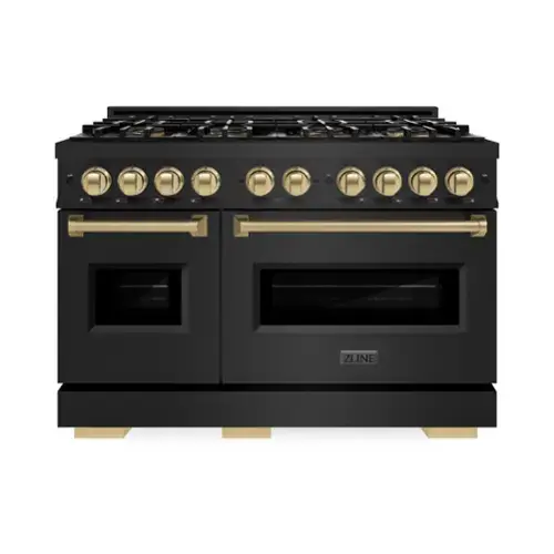 Front. ZLINE - Autograph 48 in. 6.7 cu. ft. Classic Freestanding Gas Range with DuoPro Cooktop in Black Steel and Bronze Accents - Black Stainless Steel.