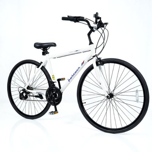 Costway - 700C Hybrid Bike for Men Women Adult, 18-Speed Shimano Drivetrain, Phone Holder - White-Front_Standard 