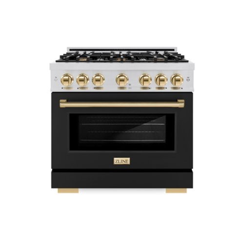 ZLINE - Autograph 36" Freestanding Select Gas Range w/ 6 Burners w/ Black Door & Gold Accents (HGRZ-BLM-36-G) - Stainless Steel-Front_Standard 