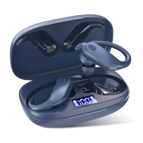 Breezio - Sports Wireless Earbuds Bluetooth 5.4 Earhooks, 80H Playtime, Noise Cancelling Mic, IPX7 Waterproof - Blue-Front_Standard 