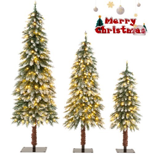 Costway - Pre-Lit Christmas Tree Set of 3 Slim Artificial Lighted Xmas Decoration 3/4/5 FT - Green/White