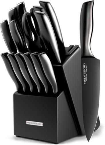 Zulay Kitchen - 15 Piece Stainless Steel Knife Set with Block and Sharpener - Black Black-Front_Standard 