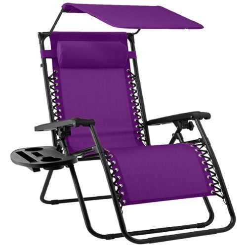 Best Choice Products - Folding Zero Gravity Recliner Patio Lounge Chair w/ Canopy Shade, Headrest, Tray - Amethyst Purple-Front_Standard 
