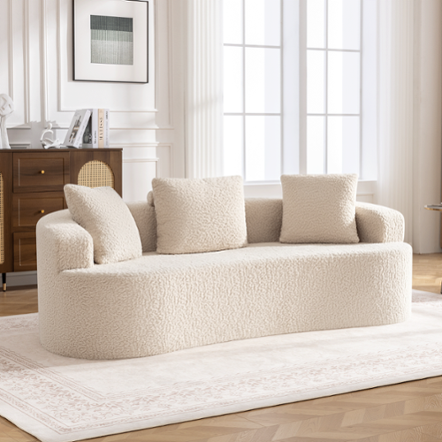 KERDOM - 80" Curved Loveseat for Small Space, Modern Teddy Sofa Couch with 3 Pillows for Apartment, Bedroom, No Assembly Required - Beige-Front_Standard 
