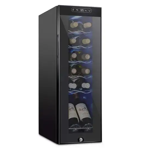 Front. Schmecke - 12 Bottle Compressor Wine Refrigerator, Freestanding Wine Cooler with Lock, Black - Black.