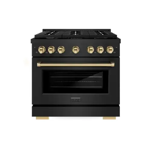 Front. ZLINE - ZLINE Autograph 36" Paramount Dual Fuel Black Stainless Range w/ Gold Accents (SDRBZ-36-G) - Black Stainless Steel.