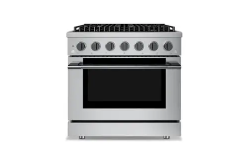 Front. Hauslane - HausPro 36 in. 6 Burners (20,000 BTU) Freestanding Dual Fuel Range - Black Stainless Steel.