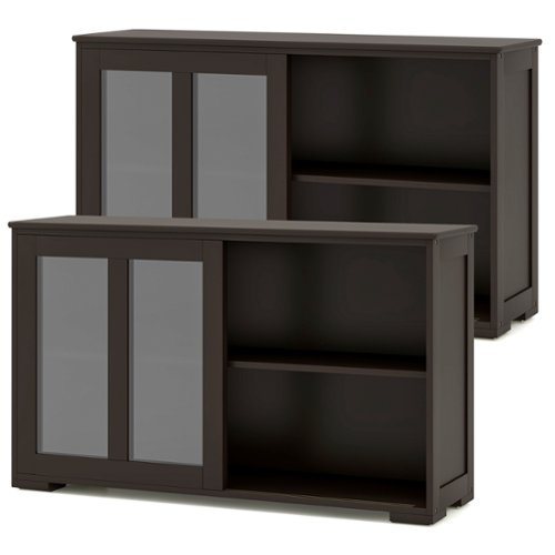Costway 2-Door Stackable Buffet Sideboard Set of 2 with Sliding Tempered Glass Doors - Coffee