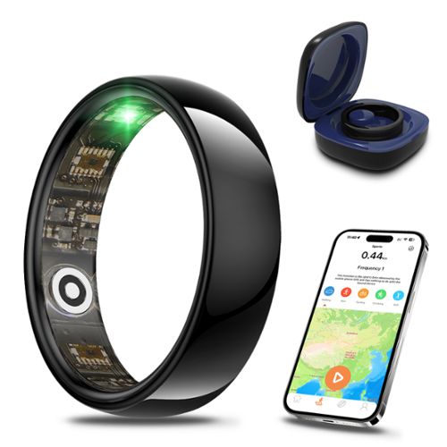 Miro - R1 Smart Ring for Women Men Health Tracker Blood Oxygen Heart Rate Monitor Sleep Unisex Smart Rings Black #8 - Black - (2025)-Front_Standard 