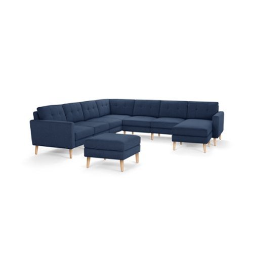 Burrow - Mid-Century Nomad 7-Seat Corner Sectional with Chaise and Ottoman - Navy Blue