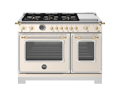Bertazzoni - 48" Heritage Series 6-Burner Freestanding Dual Fuel Range - Avorio/Gold - Ivory