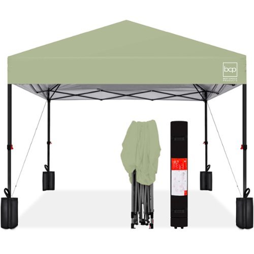 Best Choice Products - 10x10ft Easy Setup Pop Up Canopy w/ 1-Button Setup, Wheeled Case, 4 Weight Bags - Sage Green-Front_Standard 