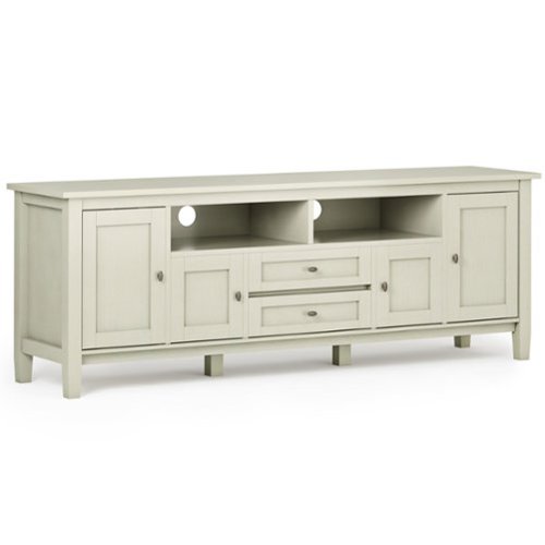 Simpli Home - Warm Shaker SOLID WOOD 72 inch Wide Rustic TV Media Stand For TVs up to 80 inches - Antique White-Front_Standard 