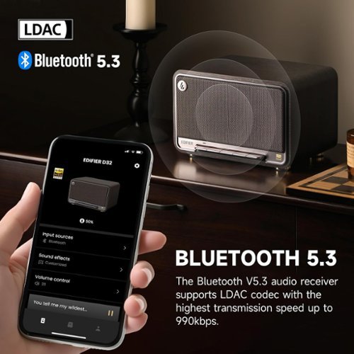 Edifier D32 Portable Bluetooth 5.3 Wireless Speaker with Apple AirPlay High Resolution Audio and 11 Hour Battery Life - Black Walnut HOW TO BUY