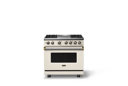 Viking - 36"W. Pro5S 5.6 Cu. Ft. Freestanding Self-Clean Sealed 4B Dual Fuel Convection Range/Grdl-Pure White/Brushed Brass - Pure White