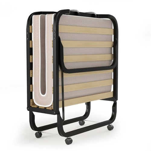Gymax - Folding Bed w/ Memory Foam Mattress Rollaway Metal Guest Bed Sleeper Made in Italy - Black + Beige-Front_Standard 