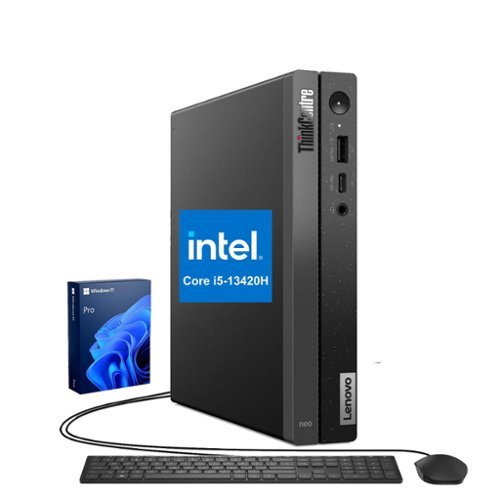 Lenovo - ThinkCentre neo 50q Desktop - Intel Core i5-13420H with 16GB RAM – 512GB SSD - Wired K & M - Adata 64GB USB Drive - Black-Front_Standard 