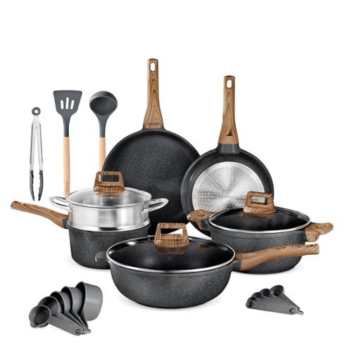 Bakken- Swiss - Bakken-Swiss 14-Piece Kitchen Cookware Set – Granite Non-Stick – Eco-Friendly – for All Stoves & Oven-Safe - Marble coat - Black Marble-Front_Standard 