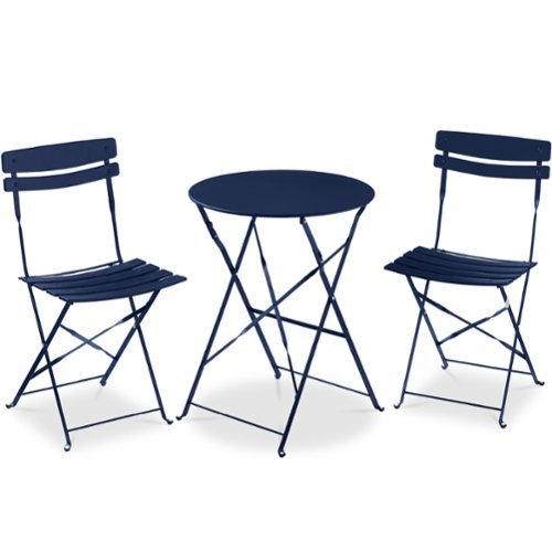 Best Choice Products - 3-Piece Small Bistro Set, Folding Patio Furniture Set of 2 Chairs and Table - Navy-Front_Standard 