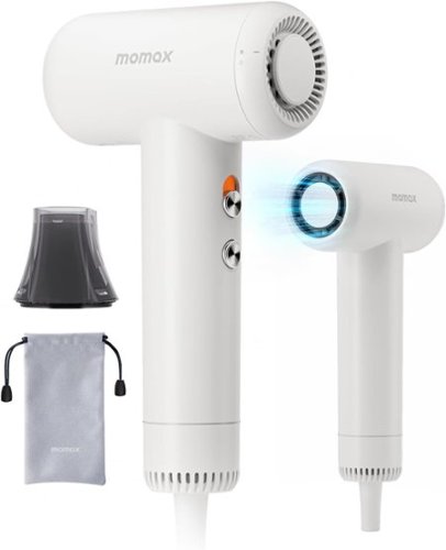 Momax - High-Speed Hair Dryer - Mini Blow Dryer with 110,000 RPM Brushless Motor, Negative Ionic for Fast Drying - White-Front_Standard 