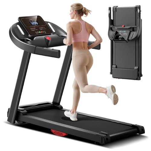 ROBORE - P9 Folding Treadmill for Home, 2.5HP, Brushless, 7.5MPH, Heart Rate Sensor, LED Display, Shock Absorption, Space-Saving - Black-Front_Standard 