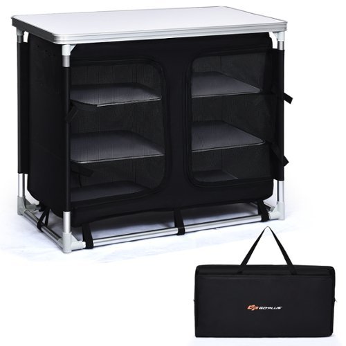 Costway Portable BBQ Aluminum Camping Table Kitchen Cook Station w/ Storage Organizer - Black