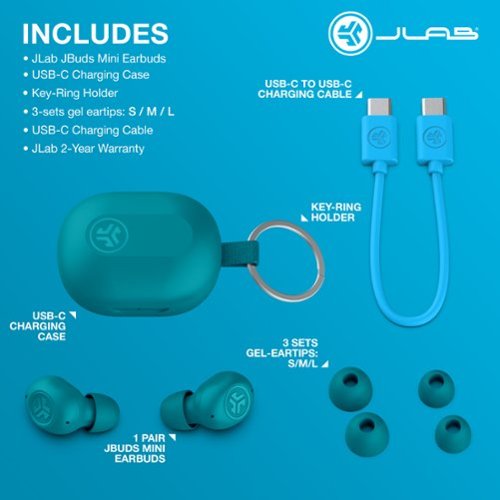 JLab JBuds Mini True Wireless Earbuds - Aqua GLOBAL SHIPPING