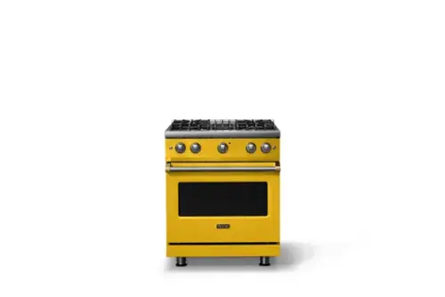 Front. Viking - 30 in. Wide Pro 5 Series 4.0 Cu. Ft. Freestanding Sealed 4 Burner Gas Convection Range - Daffodil/Brushed Brass - Daffodil.