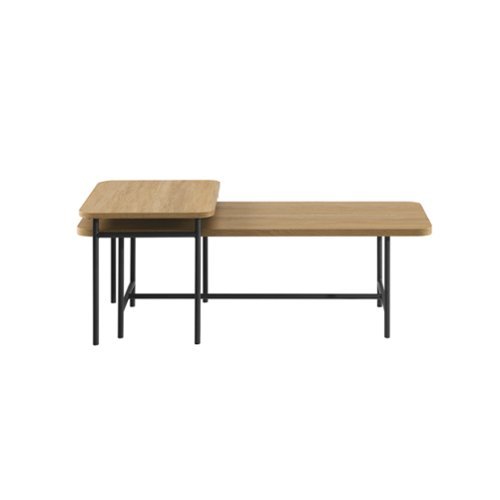 Walker Edison - Contemporary Metal and Wood Nesting Coffee Table - Coastal Oak-Front_Standard 