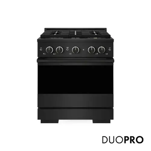 Front. ZLINE - 30 in. 4.2 cu. ft. Marino Freestanding Dual Fuel Range with 4 DuoPro Burners and Convection Oven in Black Steel - Black Stainless Steel.
