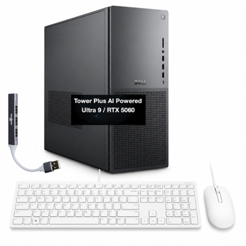 Dell - Upgraded - Tower Plus EBT2250 Desktop (Ultra 9-285, 64GB, 2TB SSD, GeForce RTX 5060, Thunderbolt 4, Win 11 Pro) w/USB Hub - Platinum-Front_Standard 