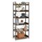 Costway - 6-Tier Bookshelf Open Display Shelves Storage Rack Metal Frame with 4 Hooks Rustic - Rustic Brown & Black-Front_Standard 