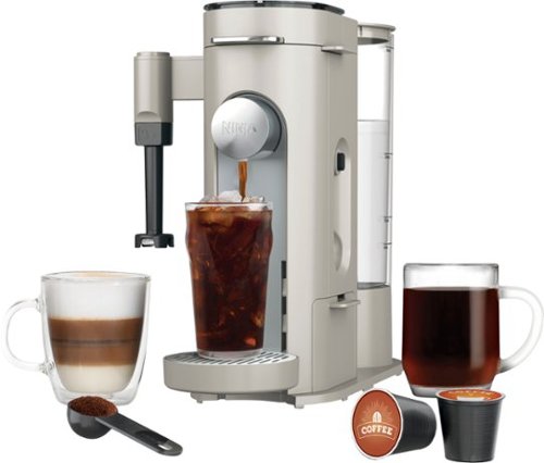 Ninja - Pods & Grounds Specialty Single-Serve Iced Coffee Maker, K-Cup Pod Compatible with Foldaway Milk Frother - Stone-Front_Standard