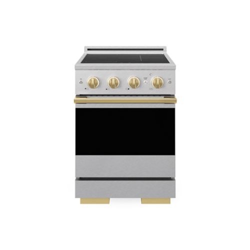 ZLINE - Autograph 24 in. 3.2 cu. ft. Marino Freestanding Induction Range with 3 Burners in Satin Steel with Gold Accents - Satin Stainless Steel