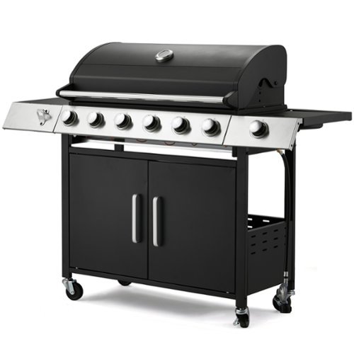 U-HOMY - Propane Grill with Side Burner and Locking Wheels, 395 sq in Cooking Surface, 36,000 BTU - 6+1 Burner-Front_Standard 