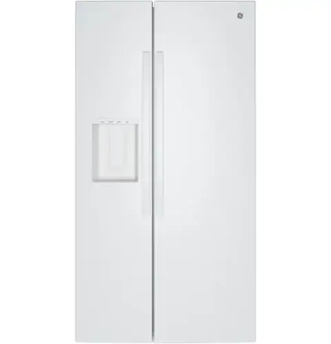 Front. GE - 36 in. Wide 27.9 Cu. Ft. Side-By-Side Refrigerator with Extra Tall Dispenser and In-Door Icemaker - White.