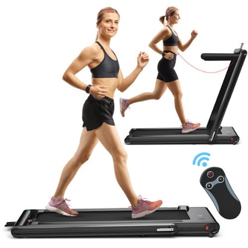 Costway - 2-in-1 Folding Treadmill 2.25HP Jogging Machine w/ Dual LED Display - Black-Front_Standard 