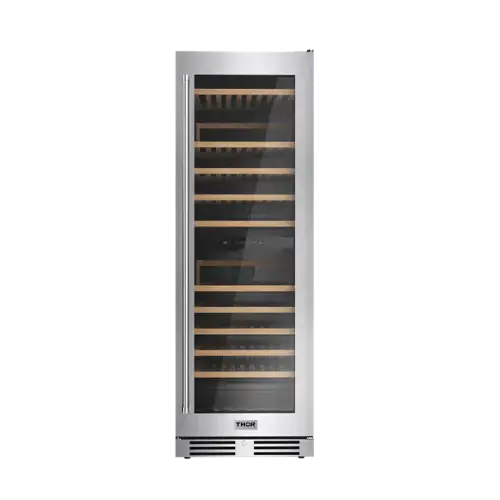 Front. Thor Kitchen - 115 Bottle Dual Zone Wine Cellar - Stainless Steel.