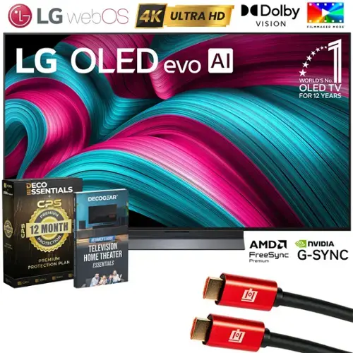 - LG webOS 4K ULTRA HD LG OLED evo AI
- Dolby VISION FILMMAKER MODE
- WORLD'S No. 1 OLED TV FOR 12 YEARS
- DECO ESSENTIALS
- DECOGEAR CPS PREMIUM
- 12 MONTH PROTECTION
- BEGINNER'S GUIDE
- TELEVISION PREMIUM HOME THEATER PLAN ESSENTIALS
- AMD FreeSync
- NVIDIA G-SYNC Premium