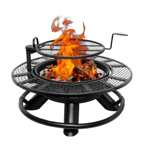 Bestier 47" Wood Burning Fire Pit Outdoor Backyard Patio Fire Pit with Cooking Grill Grate - Wilderness Style