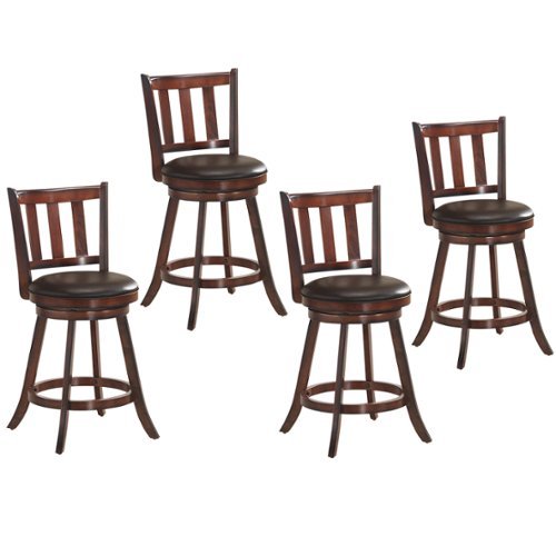 Costway - Set of 4 25" Swivel Bar stool Leather Padded Dining Kitchen Pub Bistro Chair - Nut-brown-Front_Standard 