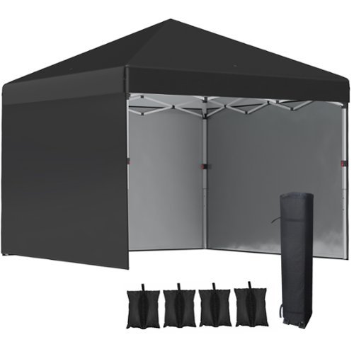 Outsunny - 10' x 10' Pop Up Canopy Tent with 3 Sidewalls, Leg Weight Bags and Carry Bag, Height Adjustable - Black-Front_Standard 