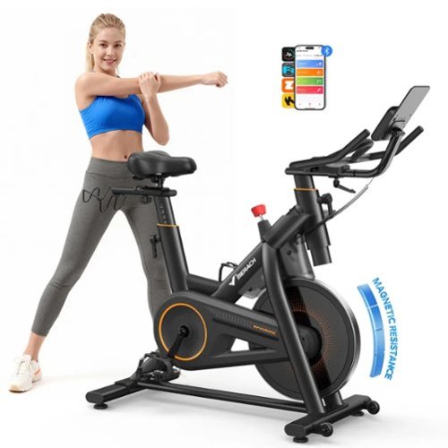 MERACH - S29 Magnetic Exercise Bike for Home Gym, Brake Pad, Self-Developed App, Fitness Courses for Weight Loss - Black-Front_Standard 