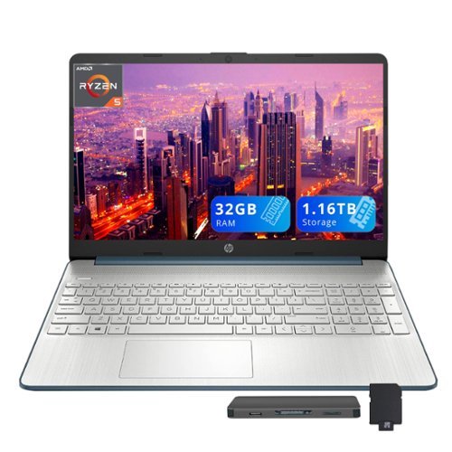 HP - 15.6" FHD Laptop, AMD Ryzen 5-5500U,32GB RAM,1TB SSD + 160GB Docking Station Set,AMD Radeon Graphics,Win 11 - Blue-Front_Standard 