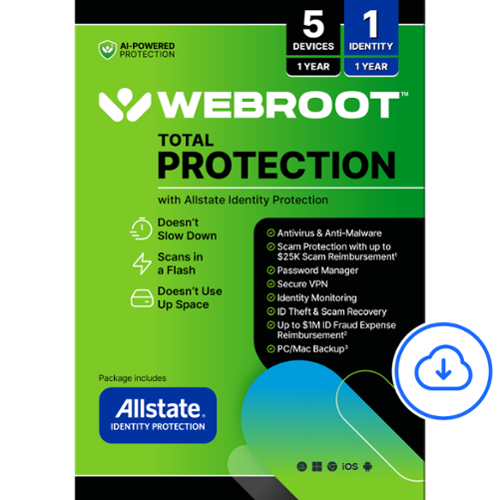  Webroot - Total Protection (5 Device) with Allstate Identity Protection (1 Identity) (1-Year Subscription) [Digital] - Android, Apple iOS, Chrome, Mac OS, Windows [Digital]