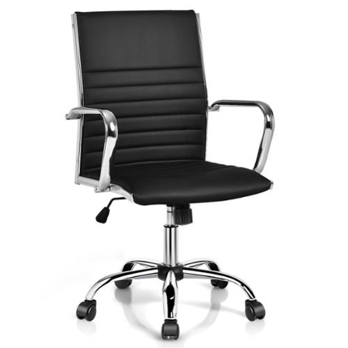 Costway - PU Leather High Back Conference Chair with Armrests - Black-Front_Standard 