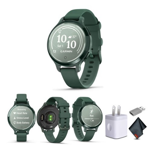 Garmin - Lily 2 Active, Small and Stylish Smartwatch Jasper Green Bundle for Women - Green - (2024)-Front_Standard 